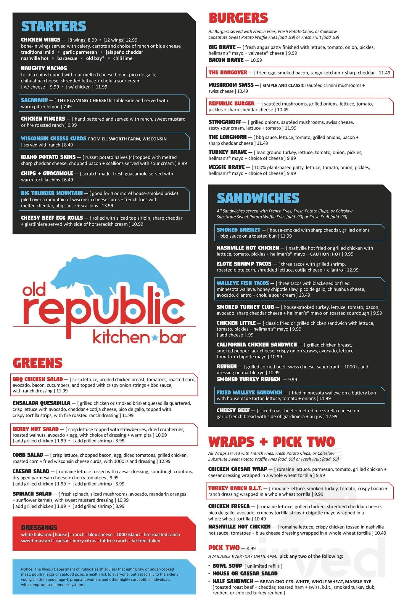 Menu - Elgin IL's Old Republic Kitchen + Bar | Sirved