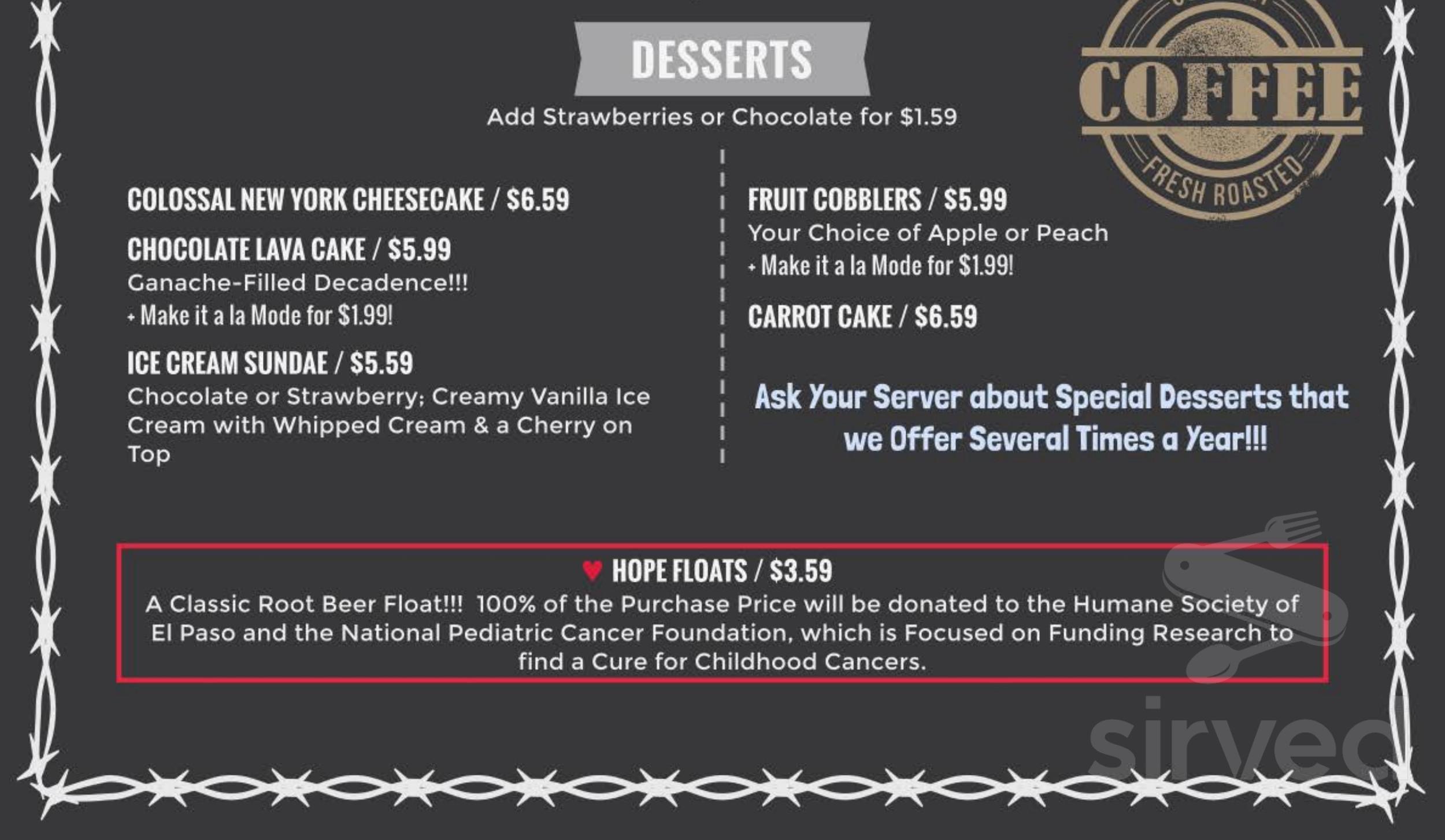 Great American Steakburger menu in El Paso, Texas, USA