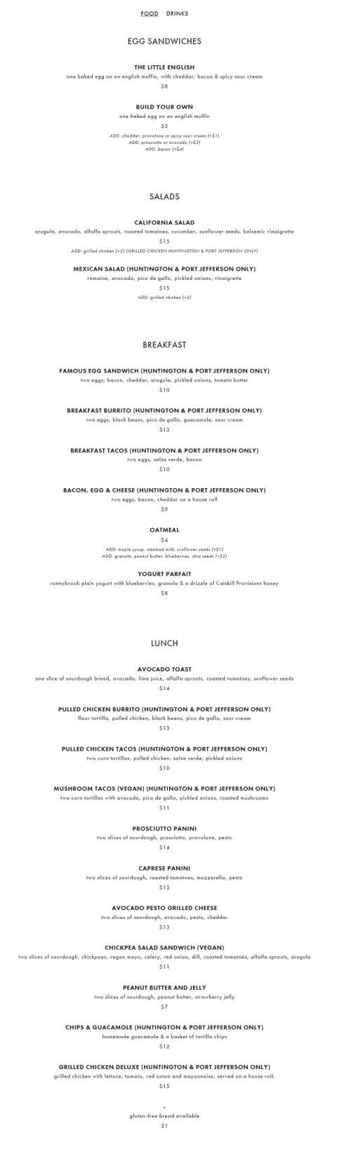 Southdown Coffee Oyster Bay menu in Oyster Bay, New York, USA
