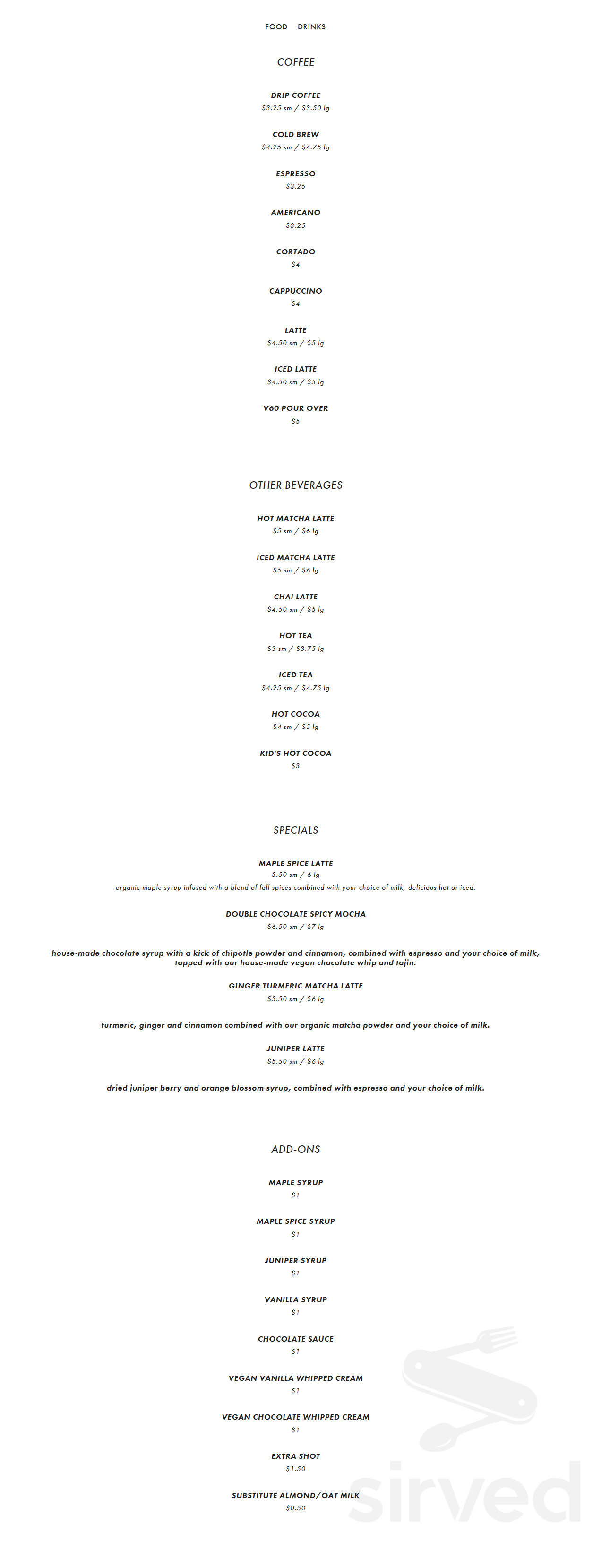 Southdown Coffee Oyster Bay menu in Oyster Bay, New York, USA