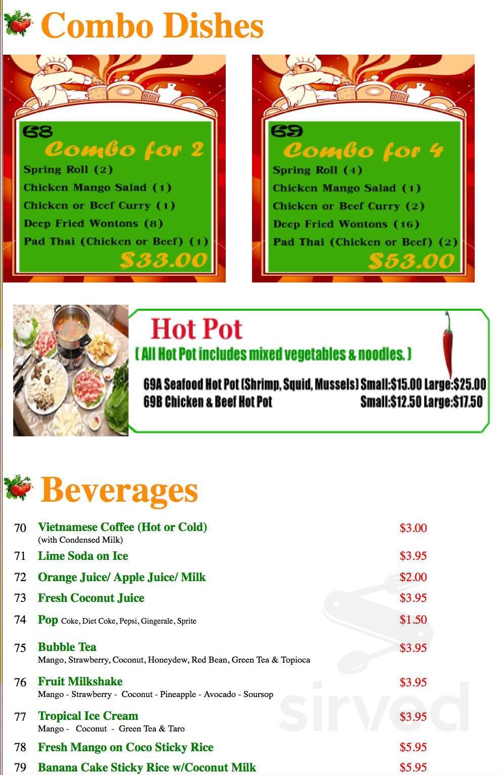 Sweet Chili VietThai Pho Noodle House menu in Orangeville, Ontario, Canada