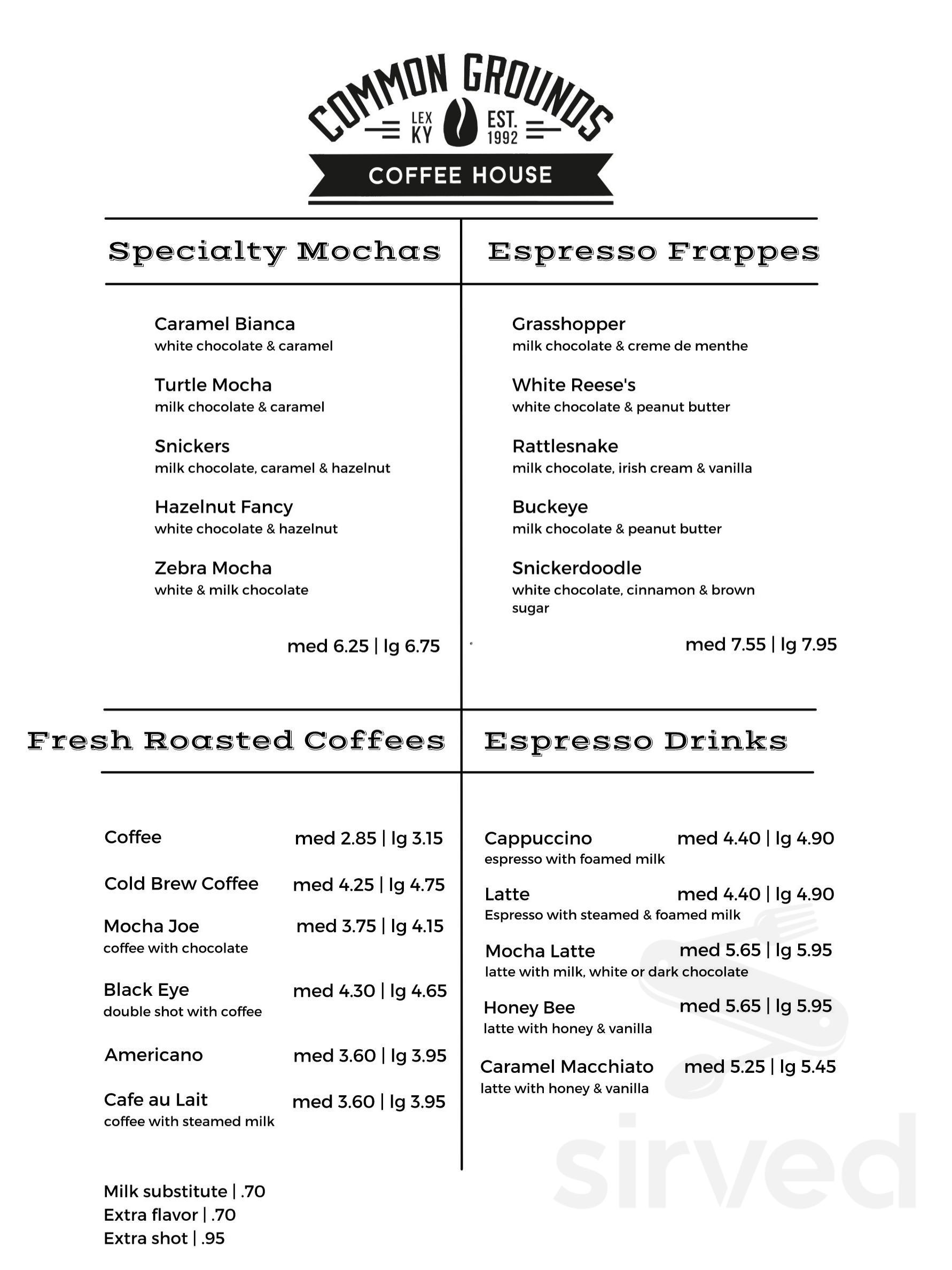 Menu - Lexington KY's Common Grounds Coffee House | Sirved