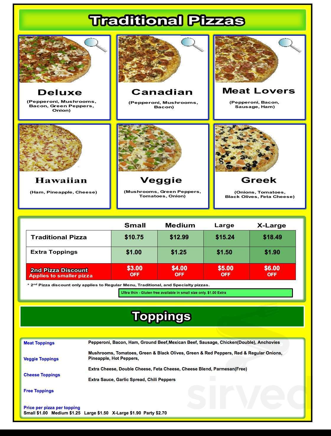 Pizza Pazzaz menu in Chelmsford, Ontario, Canada