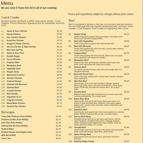 August moon menu in murray kentucky usa