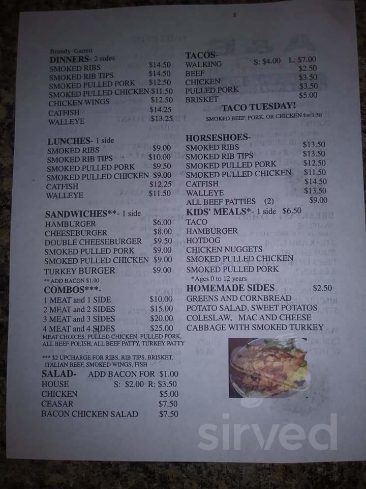 Andys Smoke House menu in Springfield, Illinois, USA