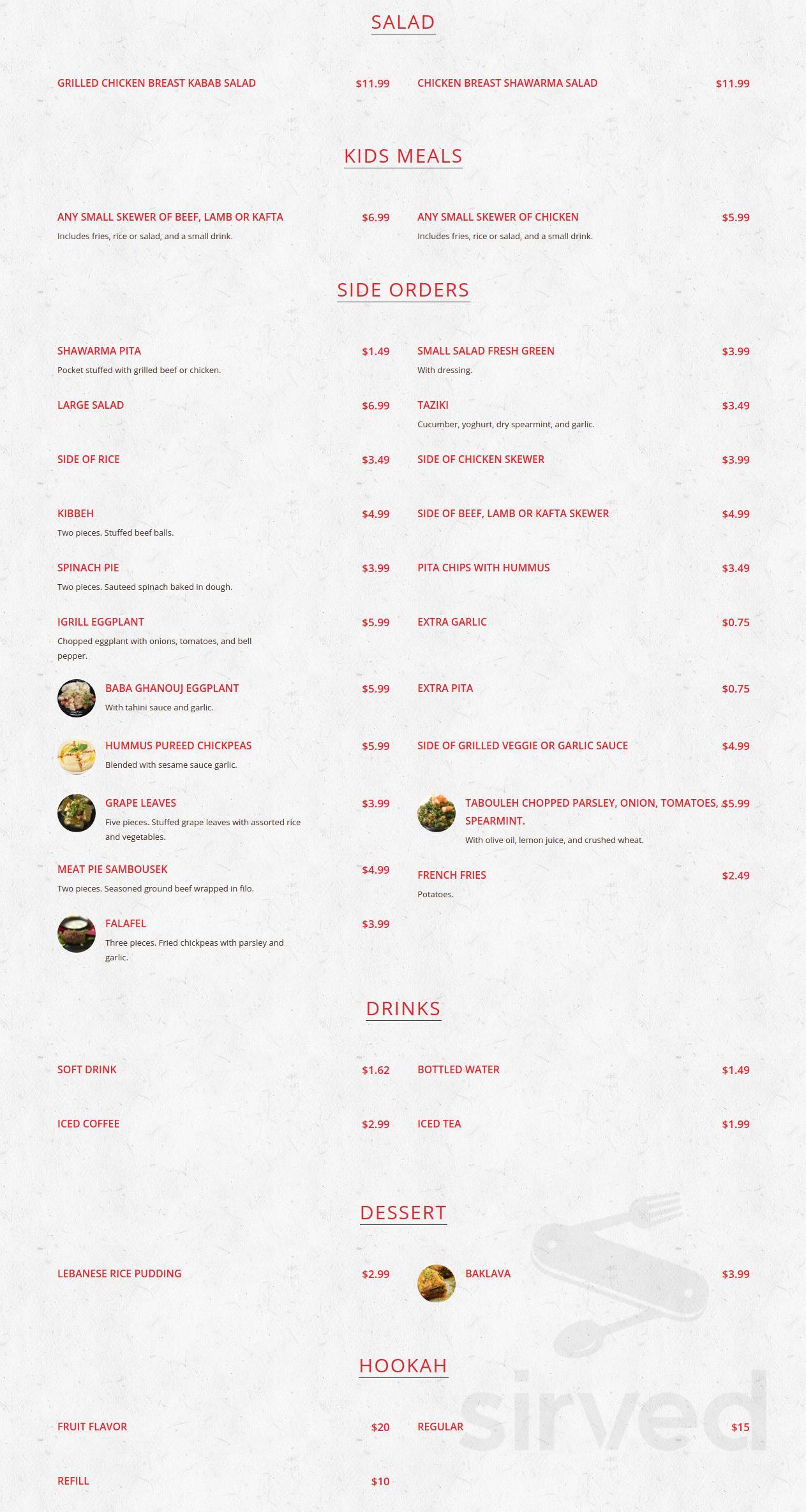 iGrill Mediterranean Restaurant and Hookah Lounge menu in City of Industry, California