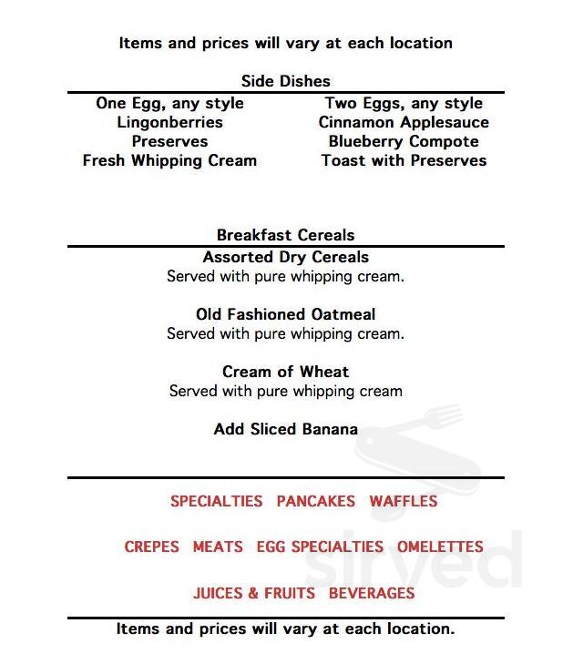 The Original Pancake House Whittier menu in Whittier, California, USA