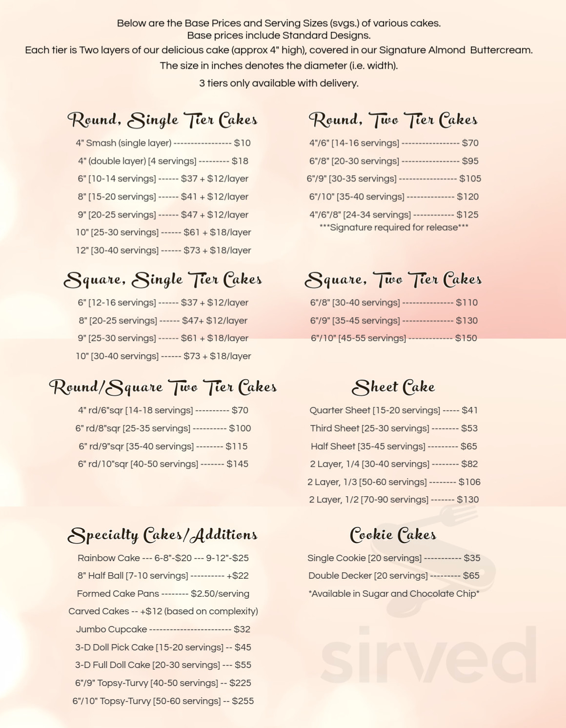 Stacey's Sweets LLC menu in Ozark, Missouri, USA