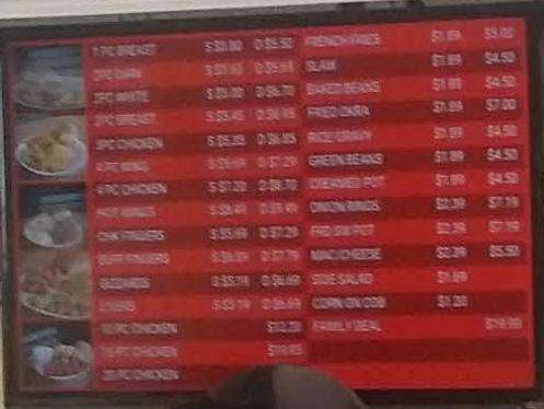 Kent's Drive In menu in Thomson, Georgia, USA