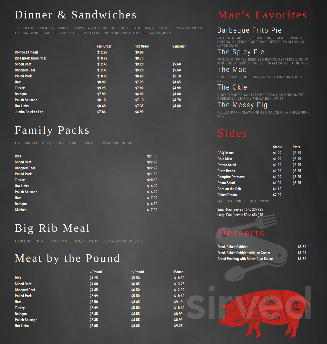 Mac's BBQ menu in Skiatook, Oklahoma