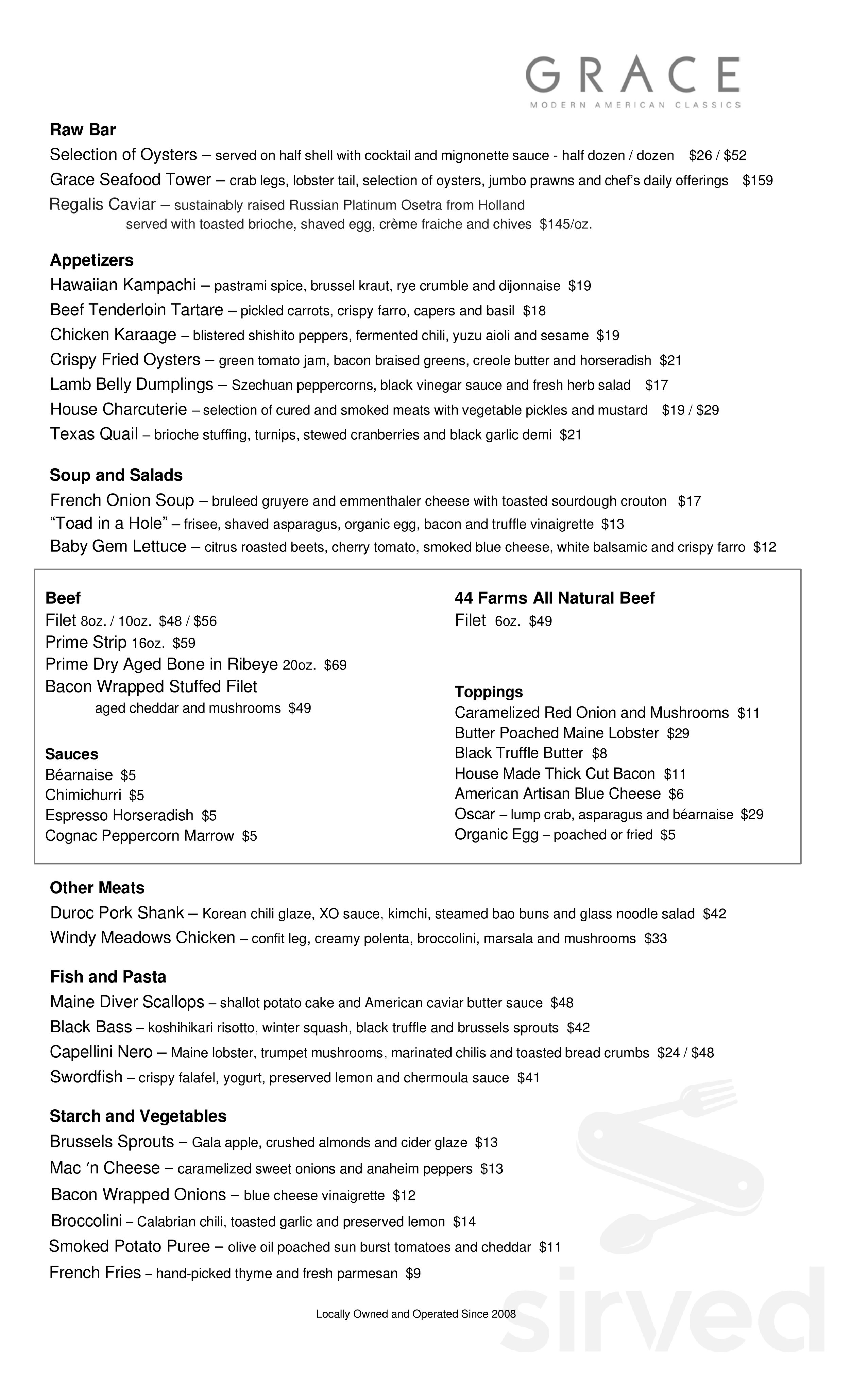 Menu for GRACE in Fort Worth, TX | Sirved
