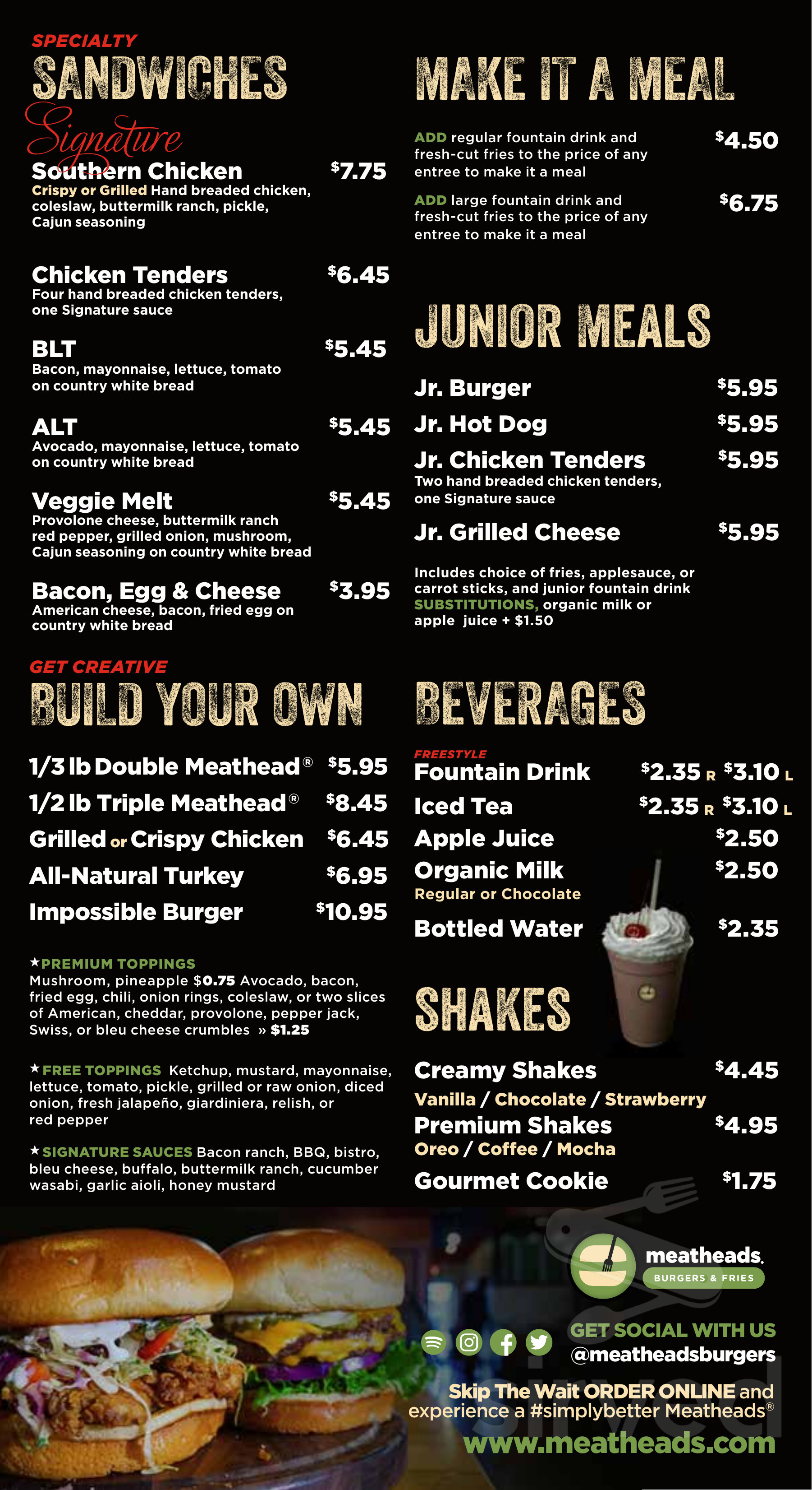 Meatheads menu deals