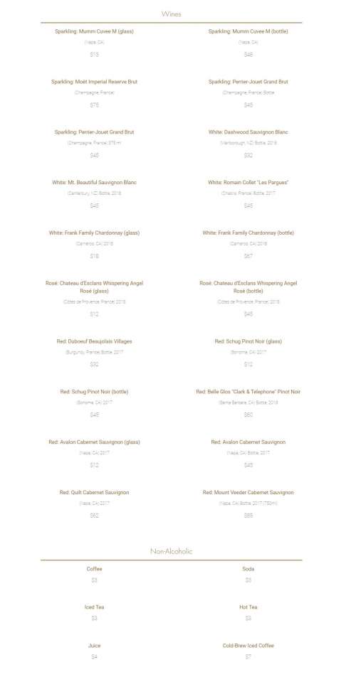 Sage Leaf Tahoe menu in Incline Village, Nevada, USA