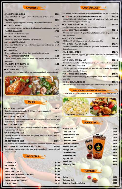 Busaya Thai Haymarket menu in Haymarket, Virginia, USA