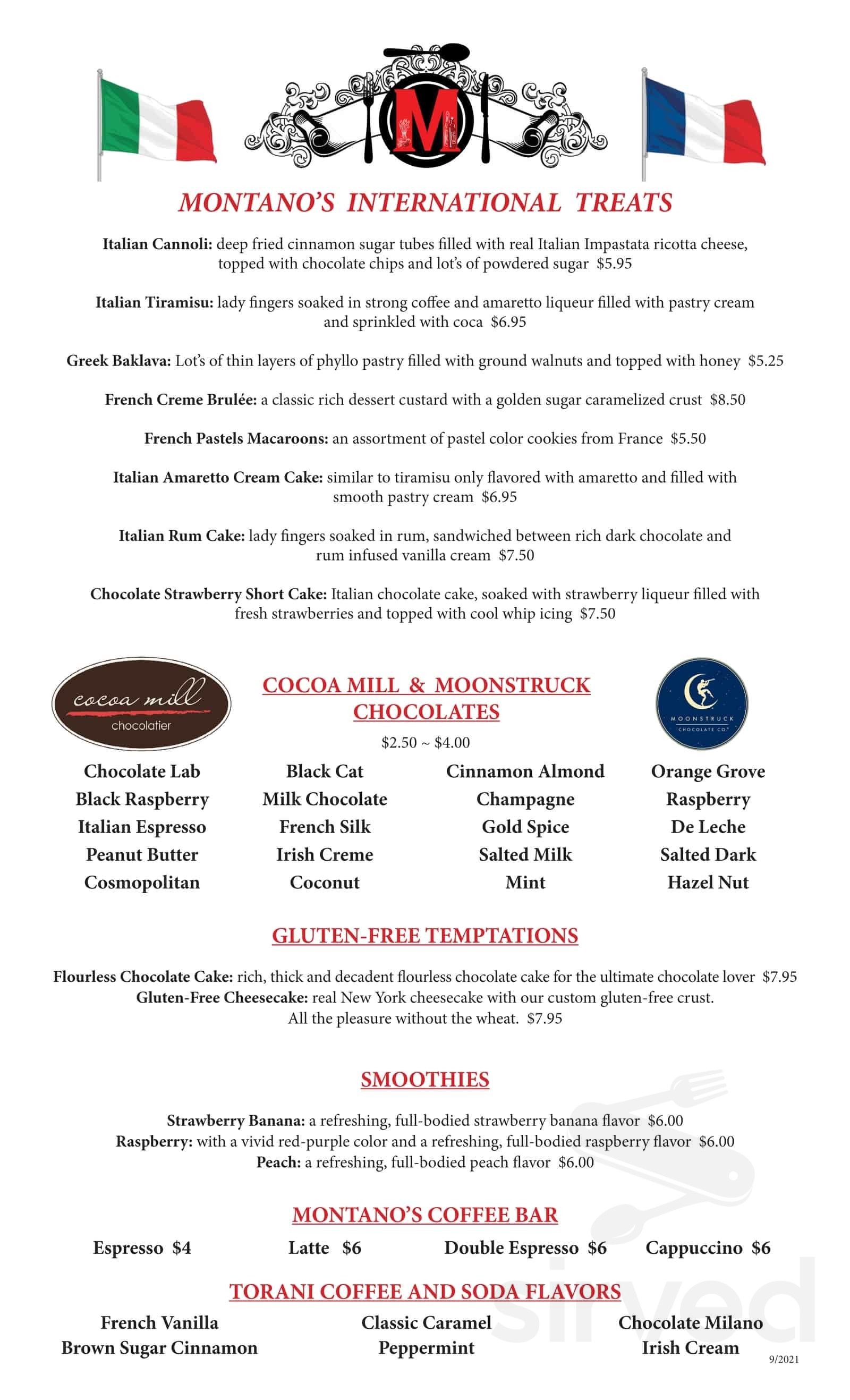 Roa Menu Menu - Roanoke VA's Montano's International Gourmet | Sirved