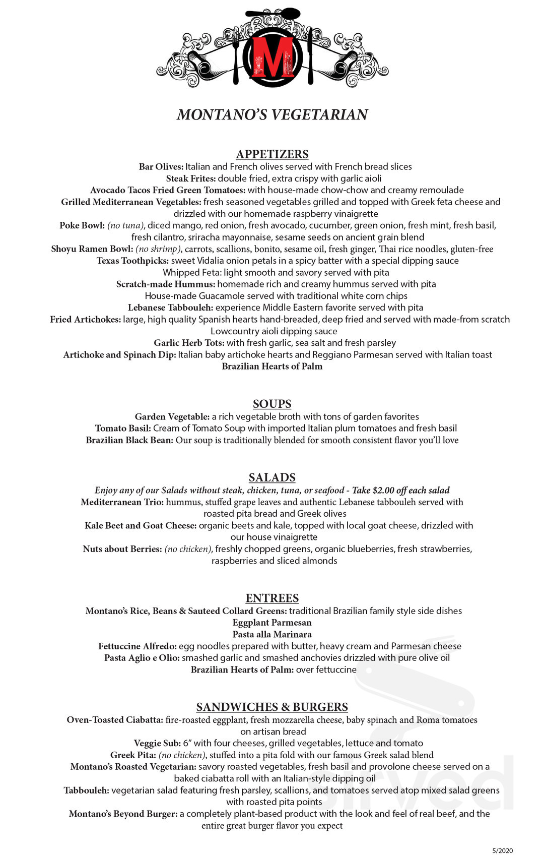 Roa Menu Menu - Roanoke VA's Montano's International Gourmet | Sirved