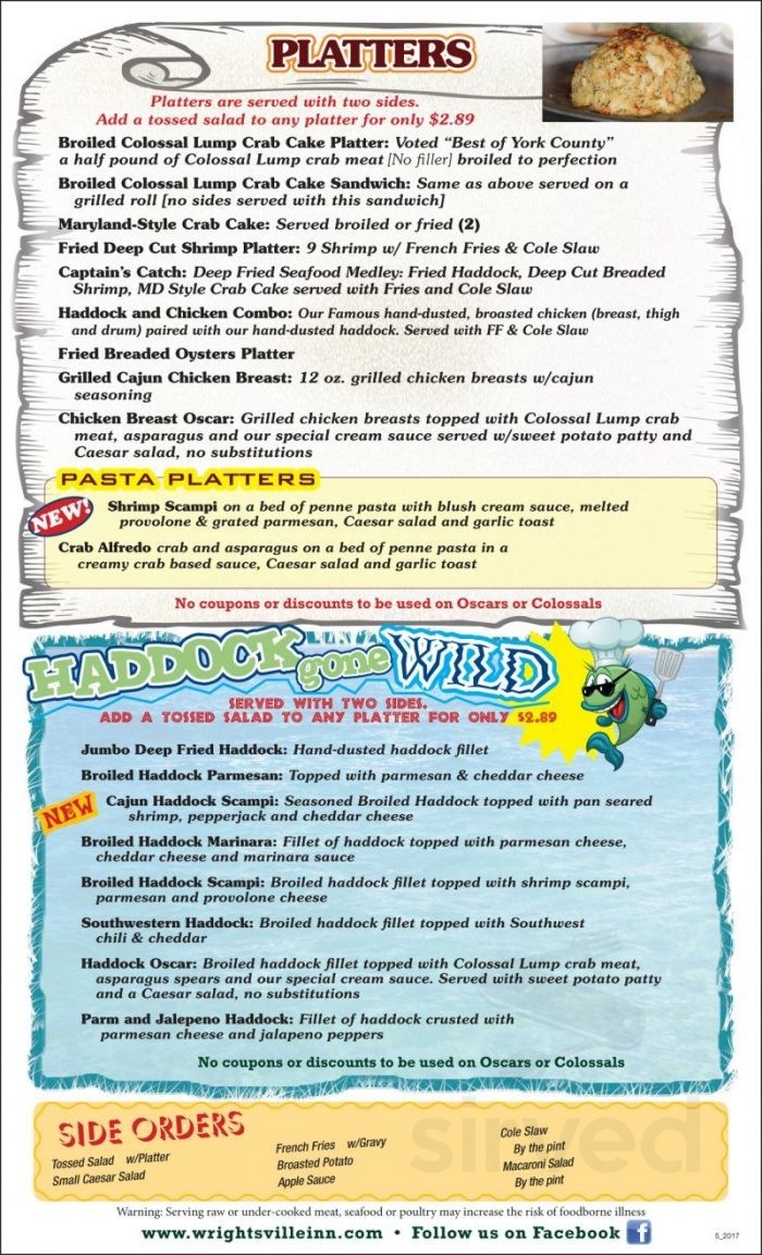 Wrightsville Inn menu in Wrightsville, Pennsylvania