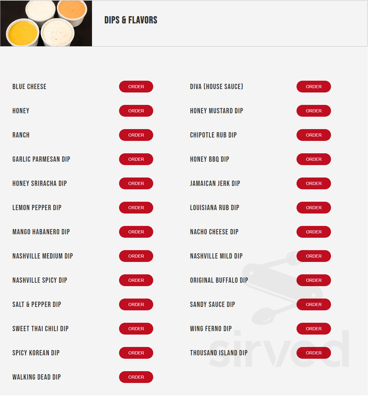 Wing Ferno menu in Buena Park, California, USA