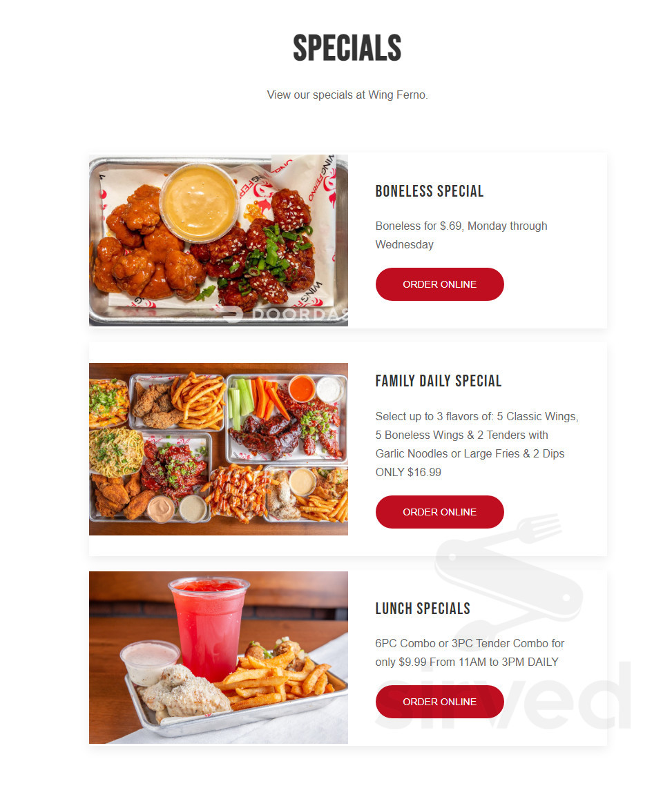 Wing Ferno menu in Buena Park, California, USA