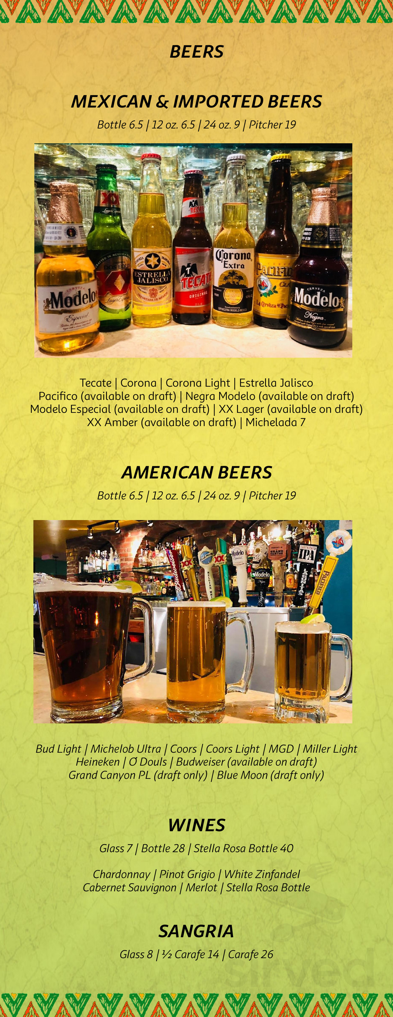 Plaza Bonita menu in Prescott, Arizona, USA