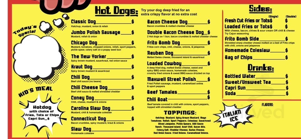 Menu for Uncle Franks Hot Dogs in North Port, FL | Sirved