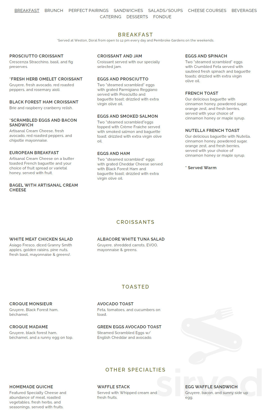 Menu - Weston FL's The Cheese Course (Weston) | Sirved
