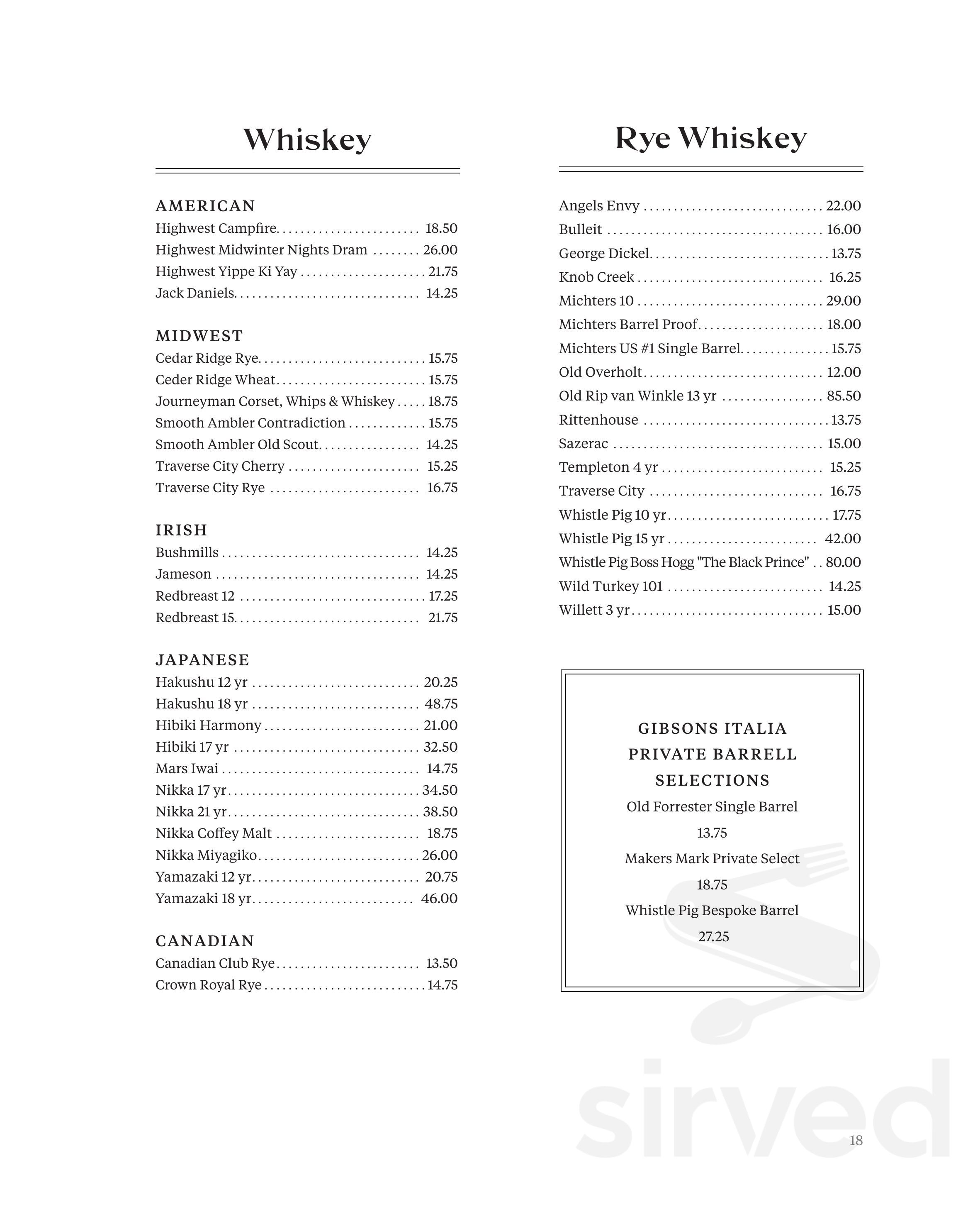 Jybons Menu Menu - Chicago IL's Gibsons Italia | Sirved