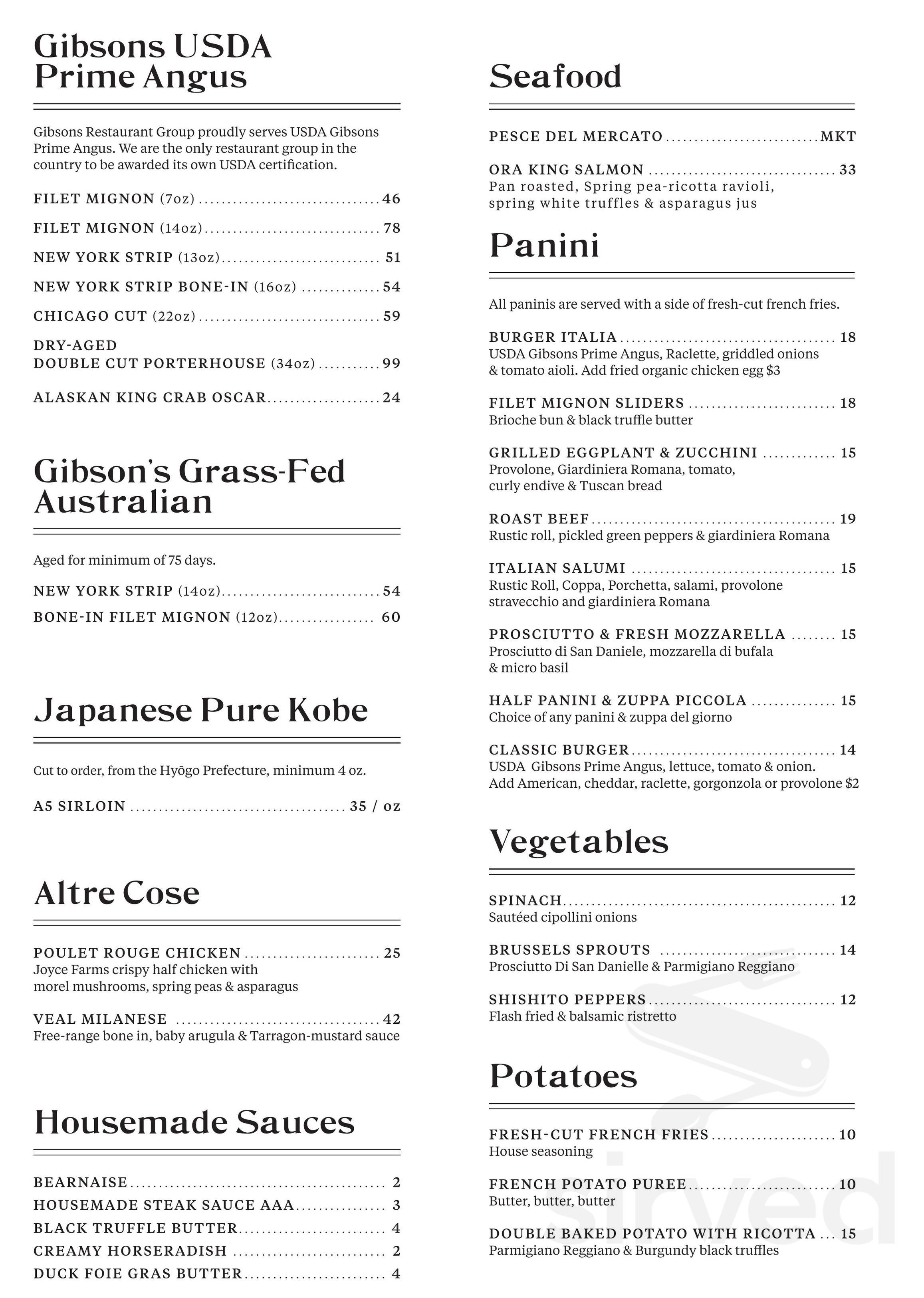 Jybons Menu Menu - Chicago IL's Gibsons Italia | Sirved
