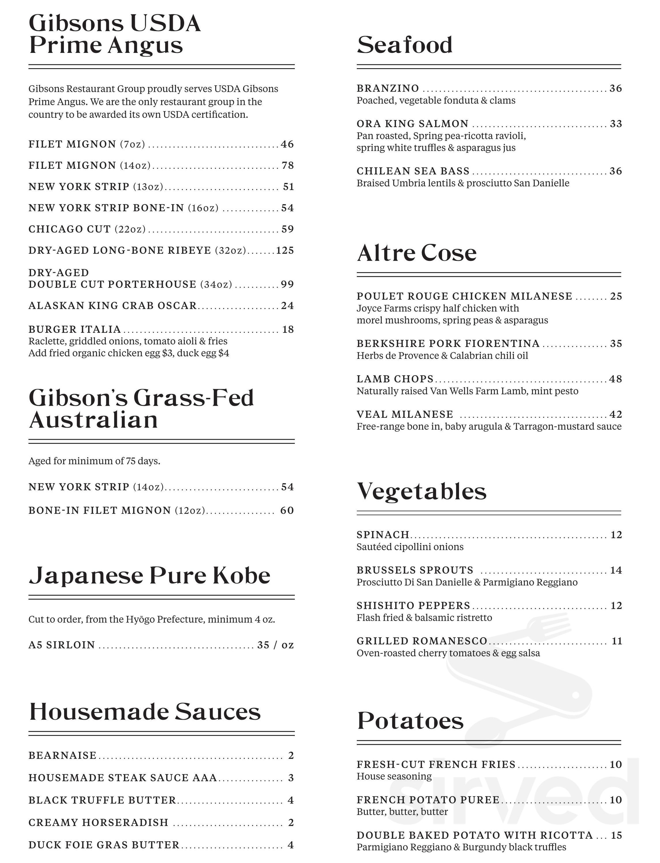 Jybons Menu Menu - Chicago IL's Gibsons Italia | Sirved