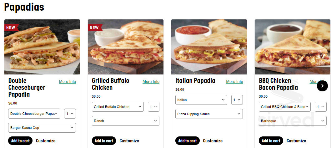 Papa John's Pizza menu in Paramount, California