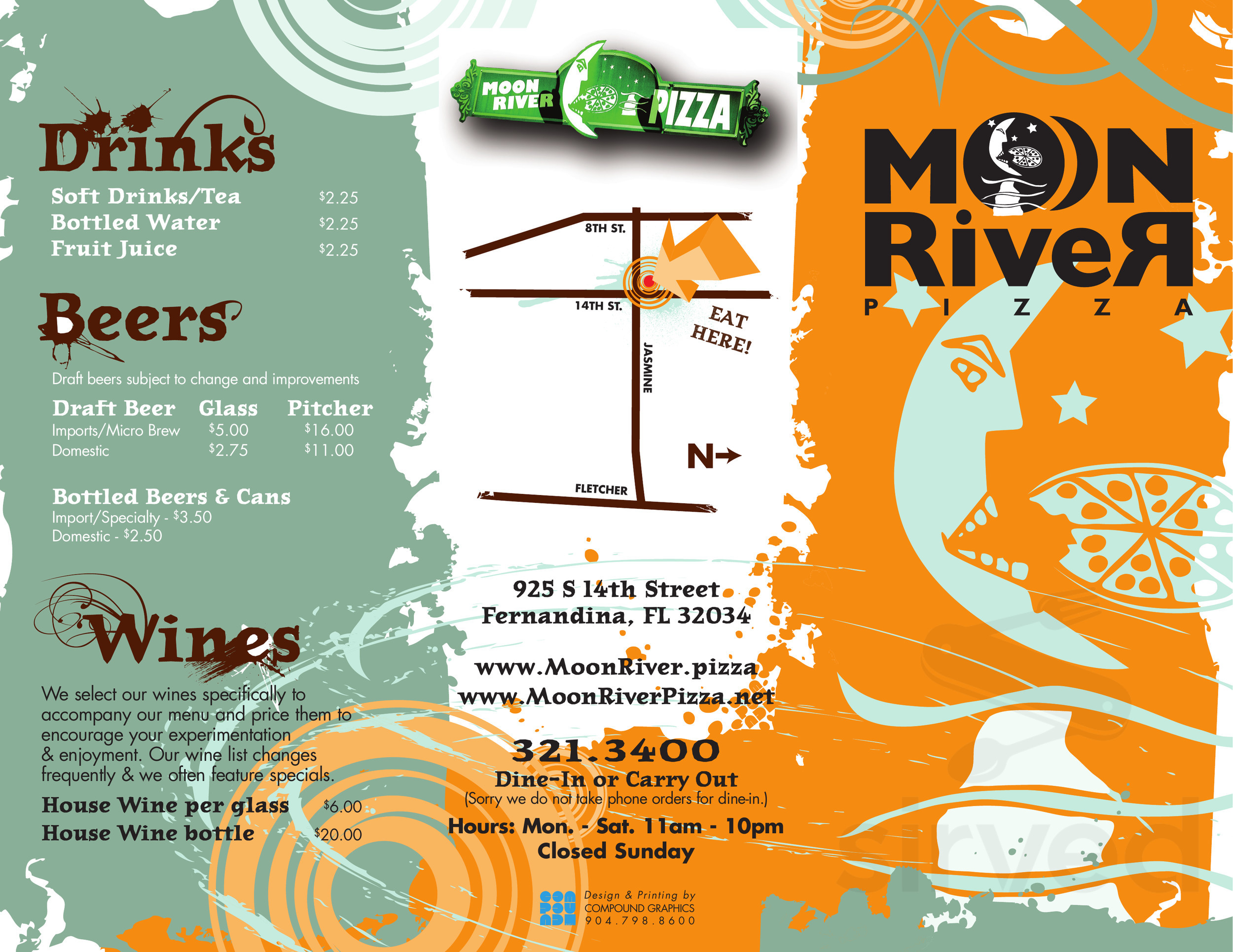 Menu for Moon River Pizza in Fernandina Beach, FL | Sirved