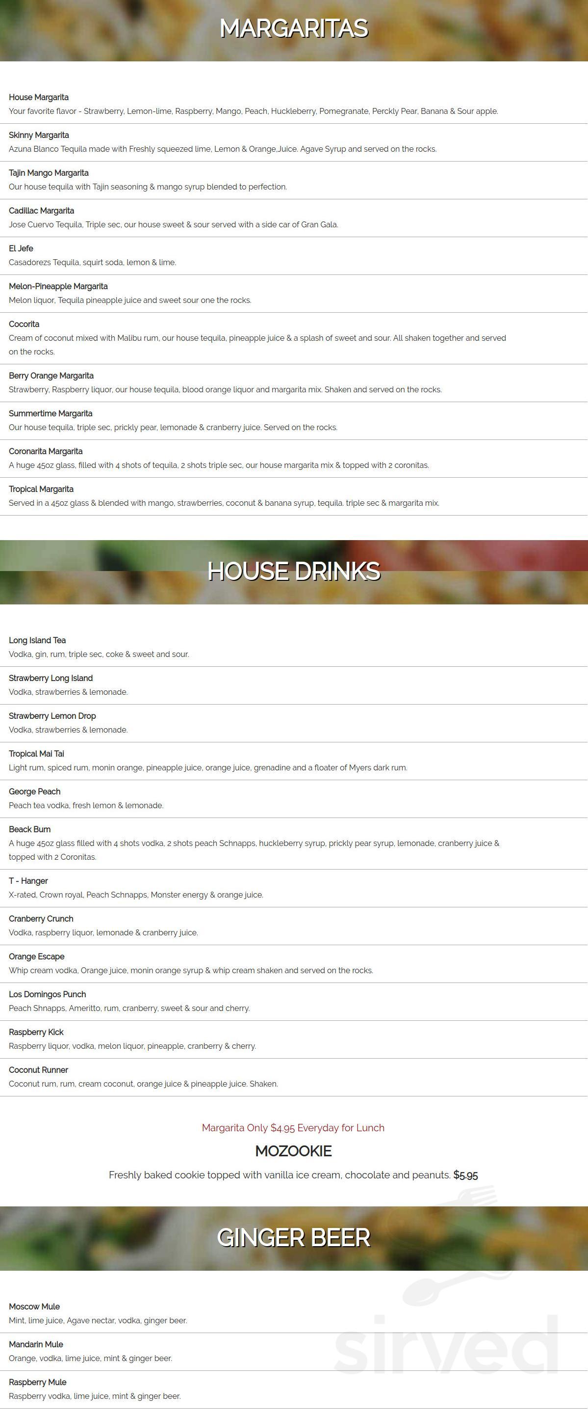 Los Domingos Restaurant and Lounge menu in Barstow, California, USA