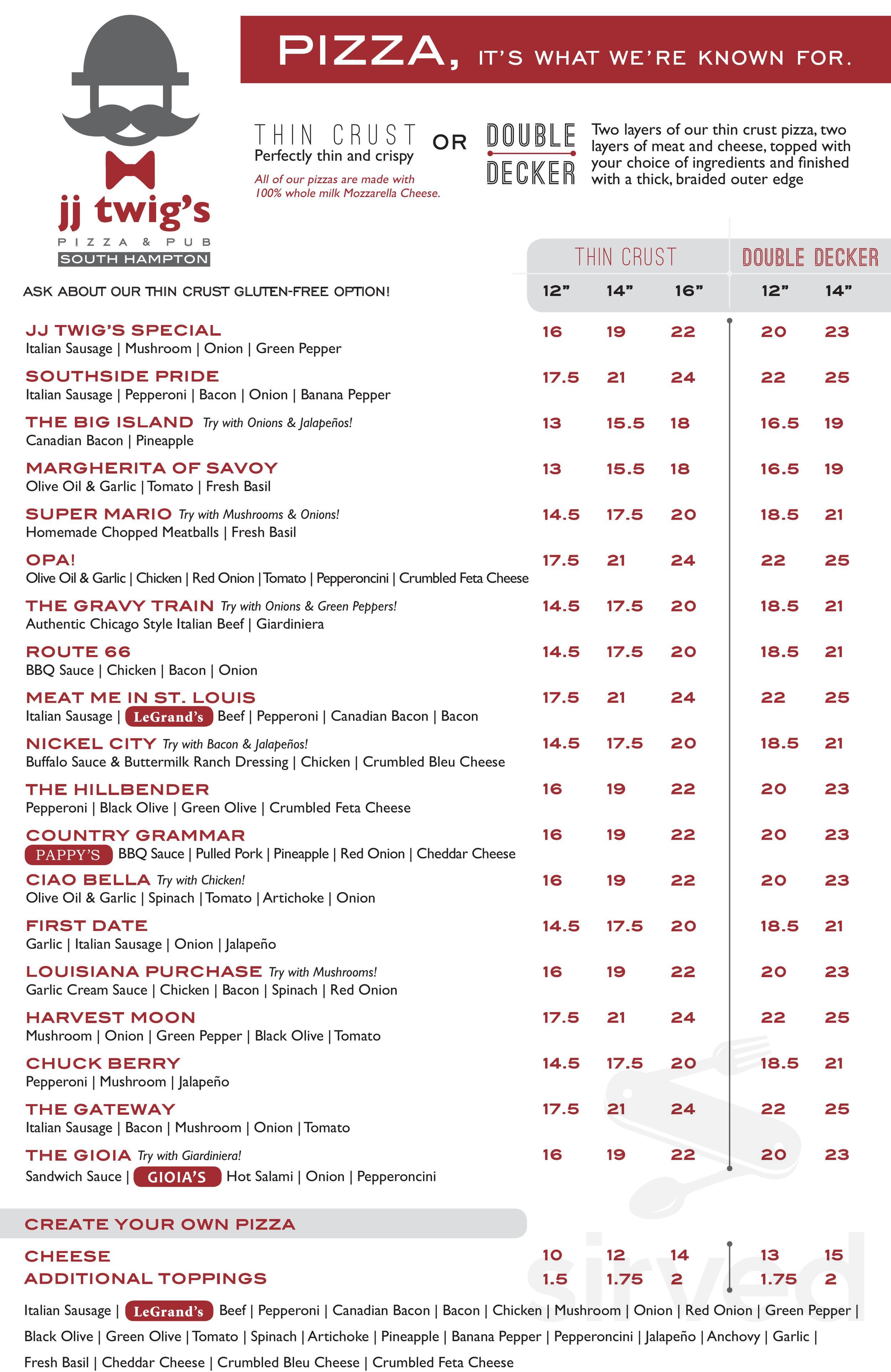 Menu - St. Louis MO's JJ Twig's Pizza & Pub | Sirved