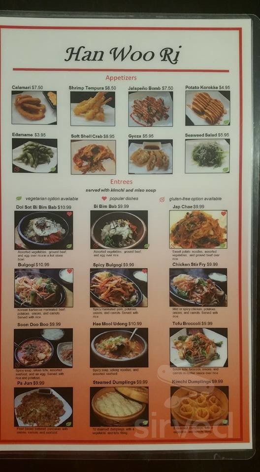 Han Woo Ri menu in Lexington, Kentucky, USA