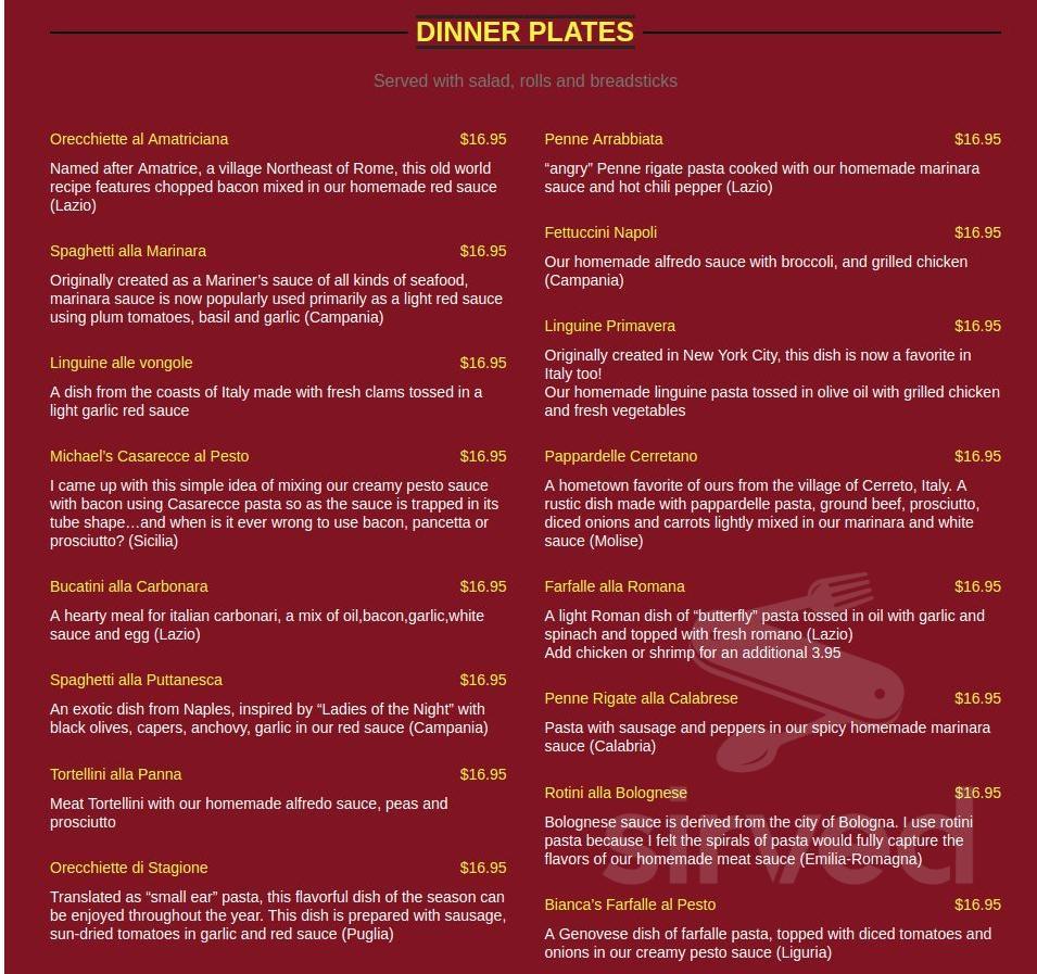 Milano's Italian Restaurant menu in Columbus, Ohio, USA