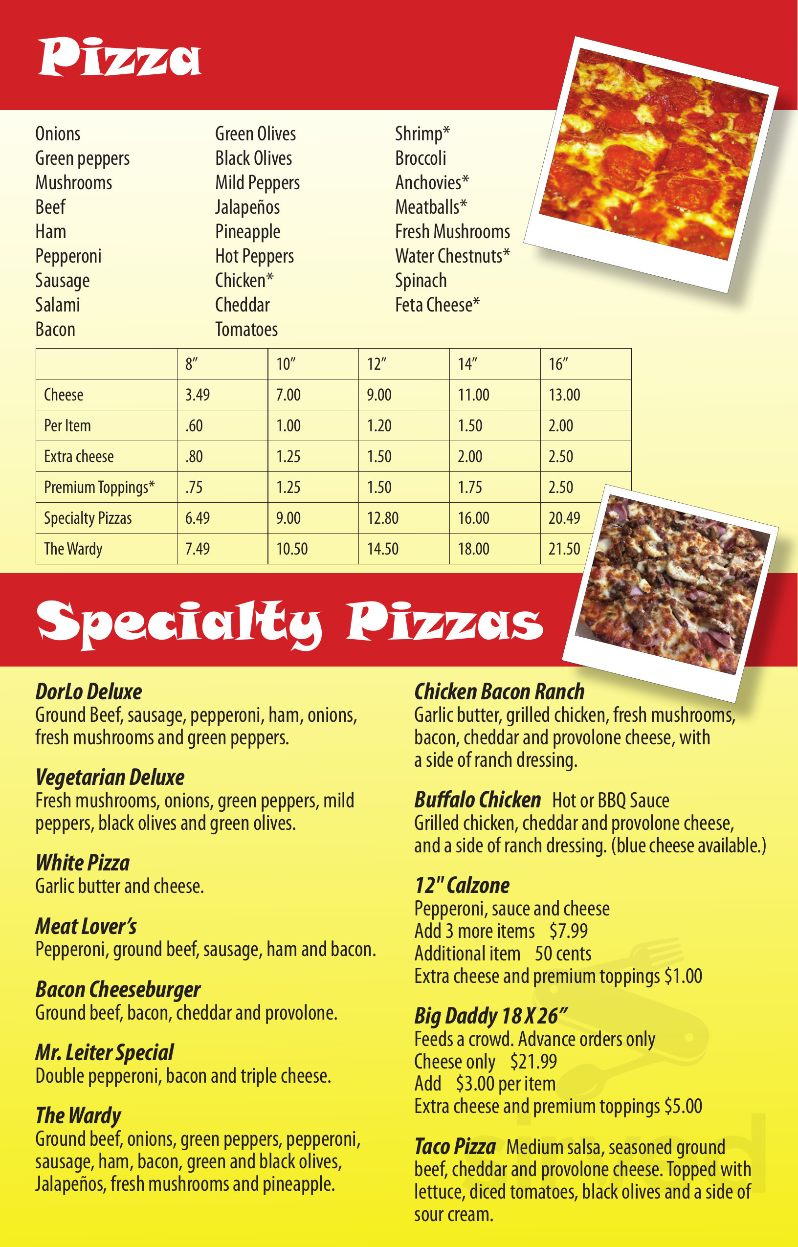 DorLo Pizza menus in Ashland, Ohio, United States