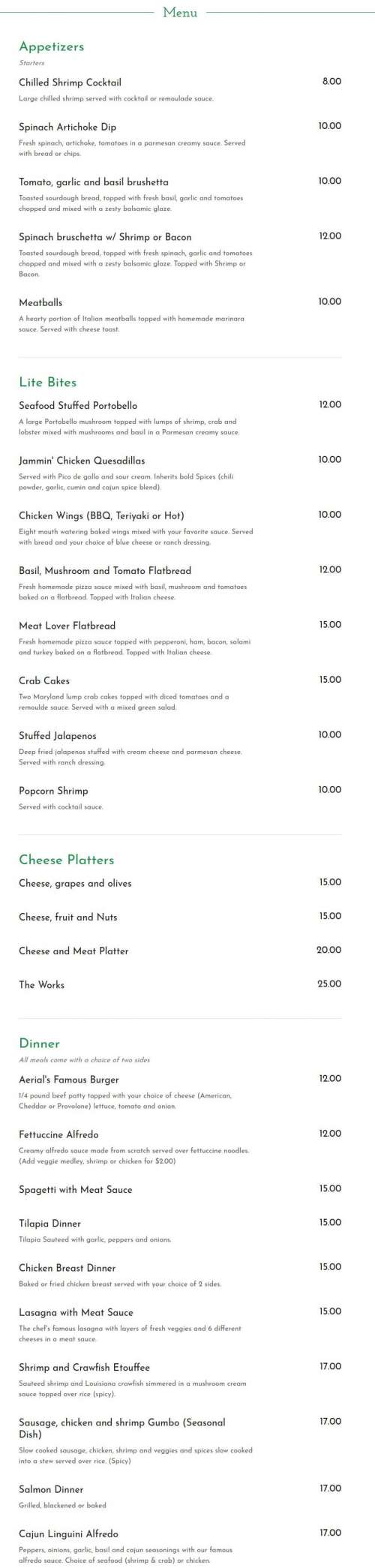 Aerial Wine Boutique menu in Gahanna, Ohio, USA