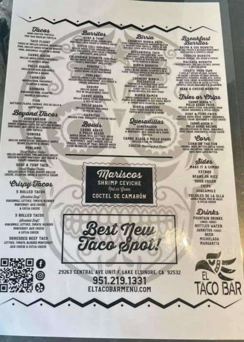 El Taco Bar menu in Lake Elsinore, California, USA