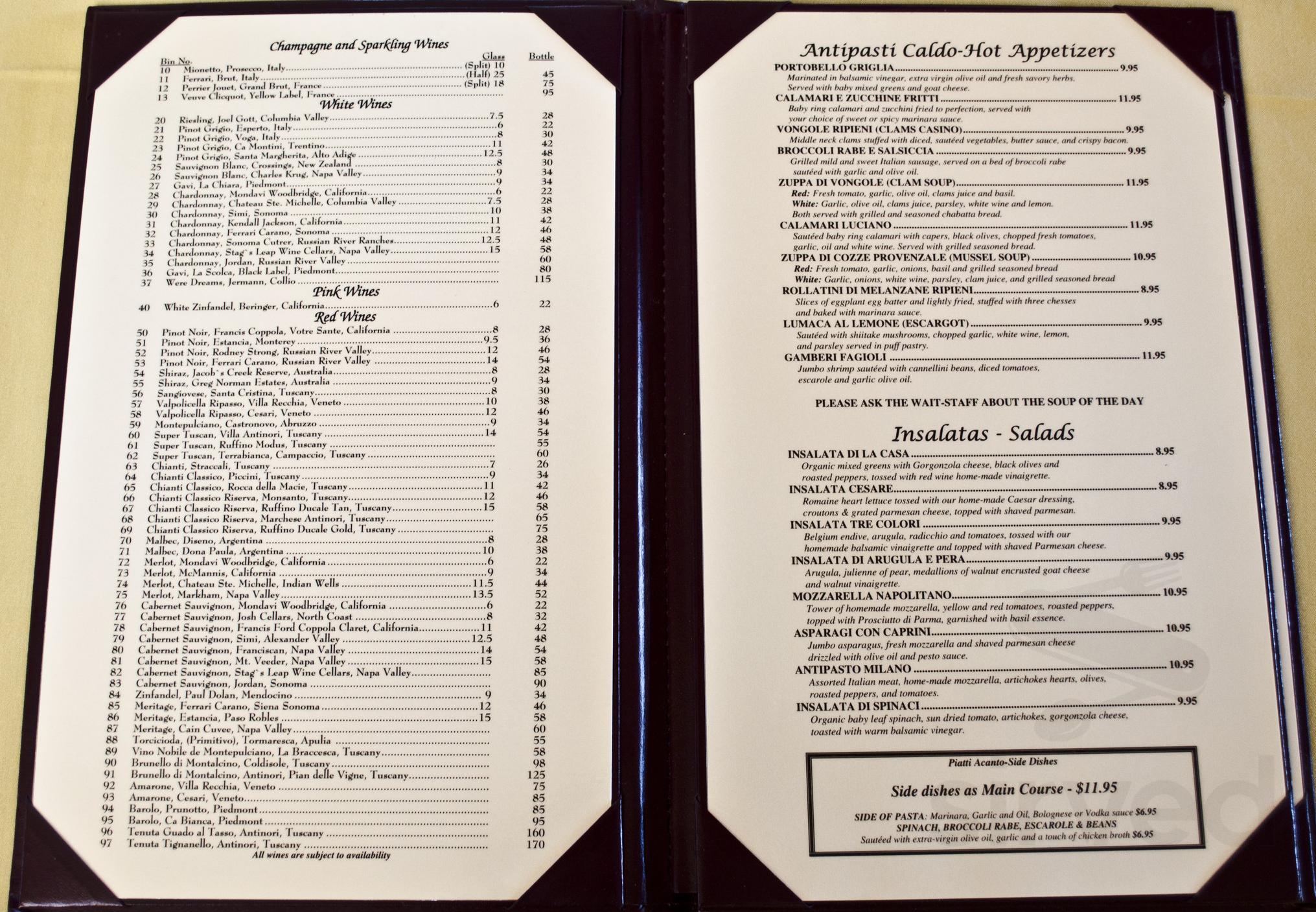 Portobello Cucina Italiana menu in Jupiter, Florida, USA