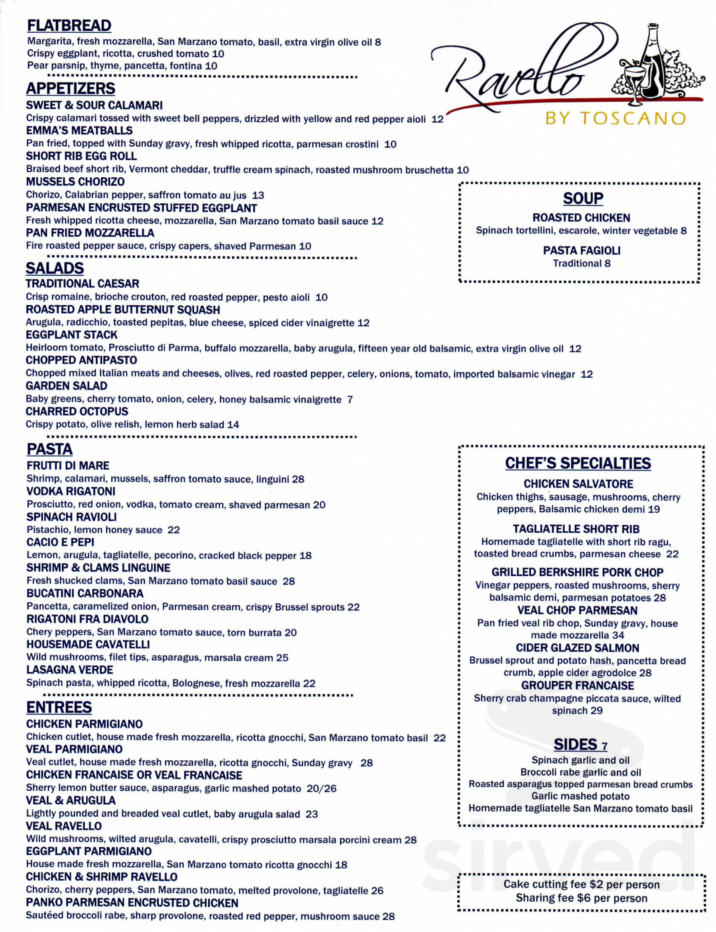 Ravello by Toscano menu in Robbinsville Twp, New Jersey