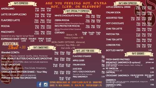 Ra Maps Menu Ra Coffee Company menu in Goose Creek, South Carolina, USA