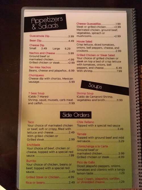 Taco Tequila's menu in Terre Haute, Indiana, USA