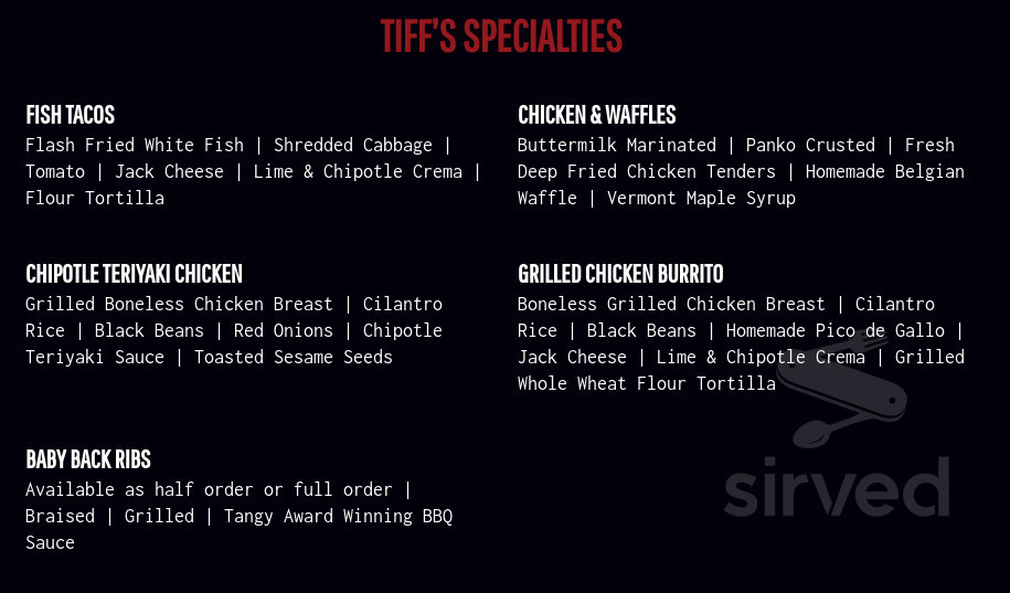 Tiff's Burger & Alehouse menu in Union, New Jersey, USA