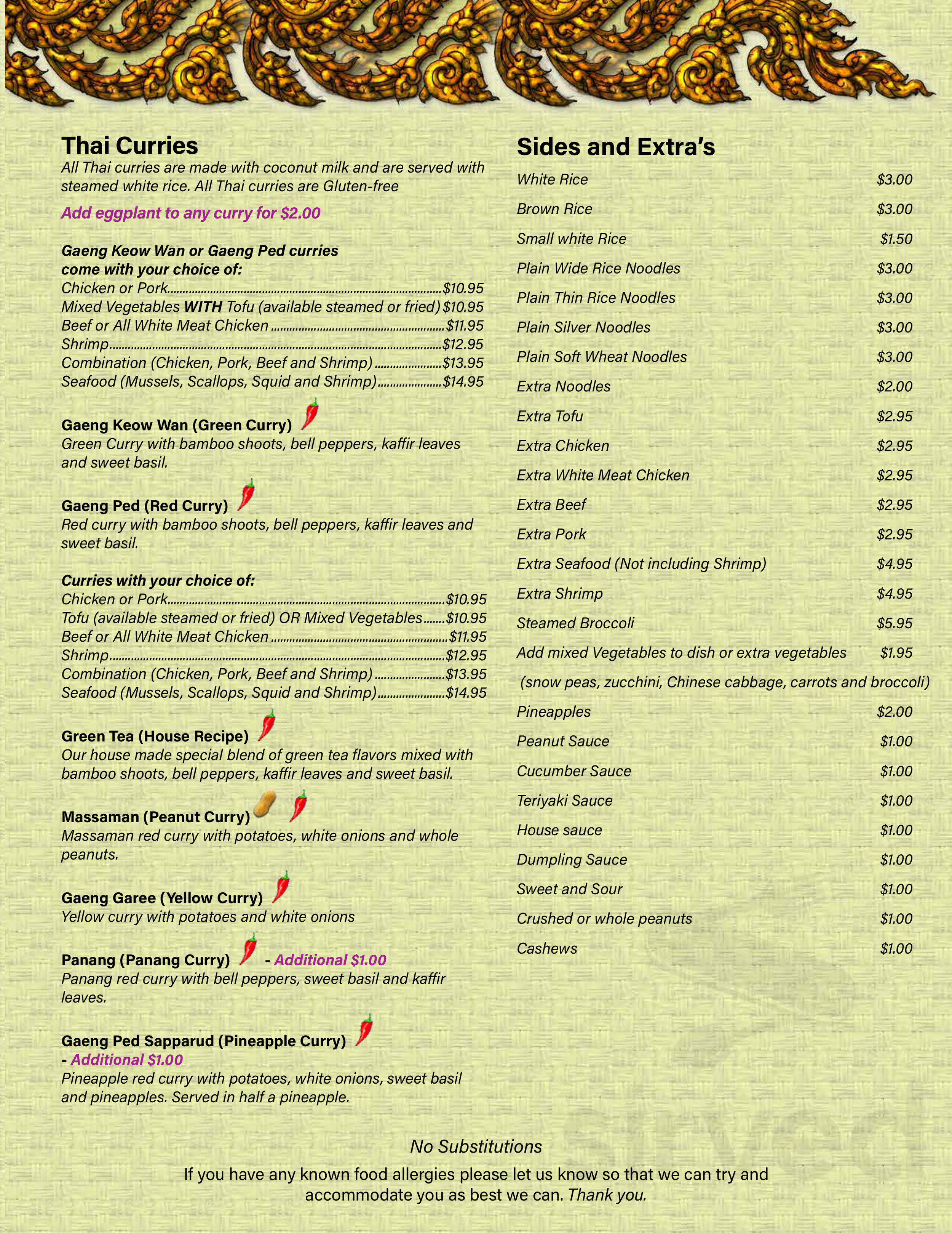 Orchid Thai Cuisine Menu In Albuquerque New Mexico Usa