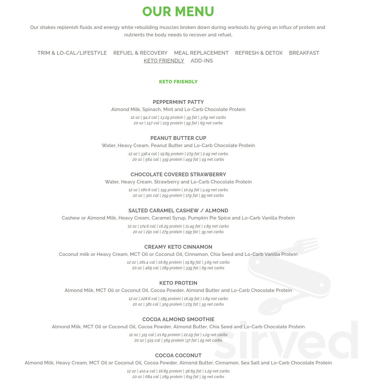 Tushka Fit menu in Ada, Oklahoma