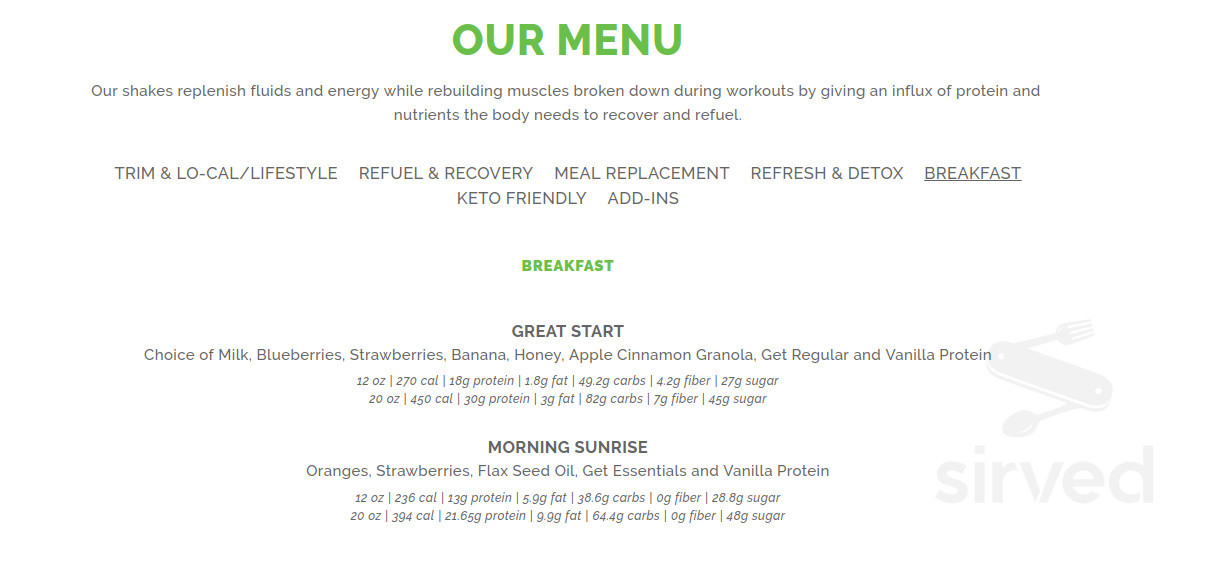 Tushka Fit breakfast menu in Ada, Oklahoma