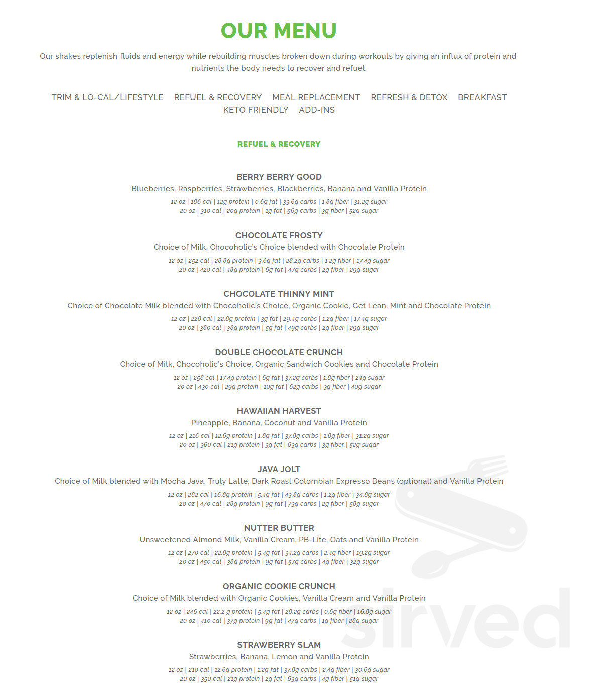 Tushka Fit menu in Ada, Oklahoma