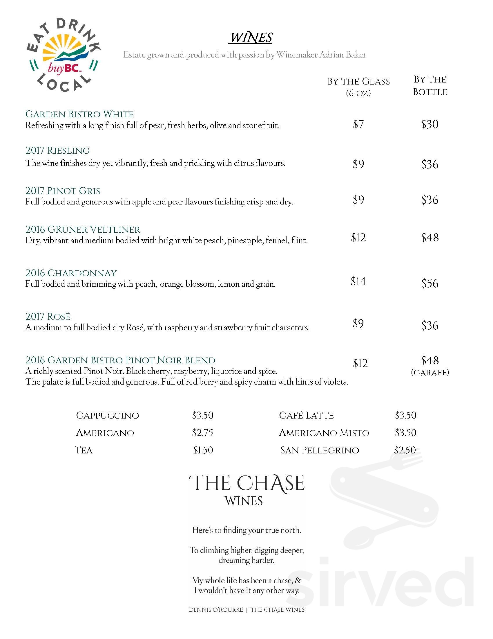 Peak Cellars menu in Lake Country, British Columbia, Canada