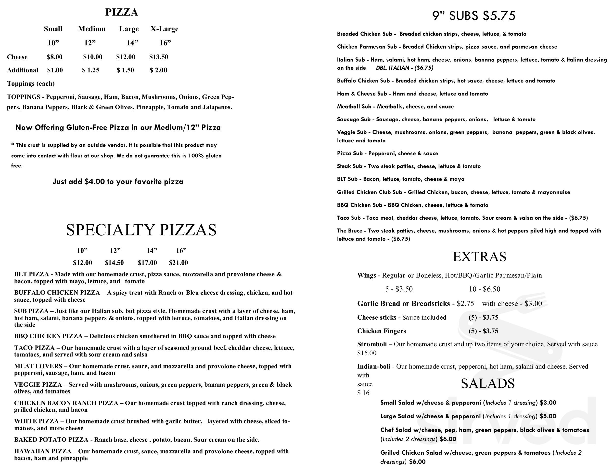 pizzaburg menu