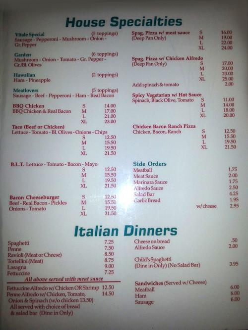 Vitales menu in Clinton, Iowa, USA